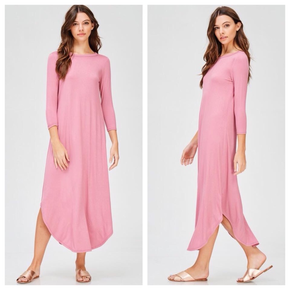 3/4 sleeve dress in mauve